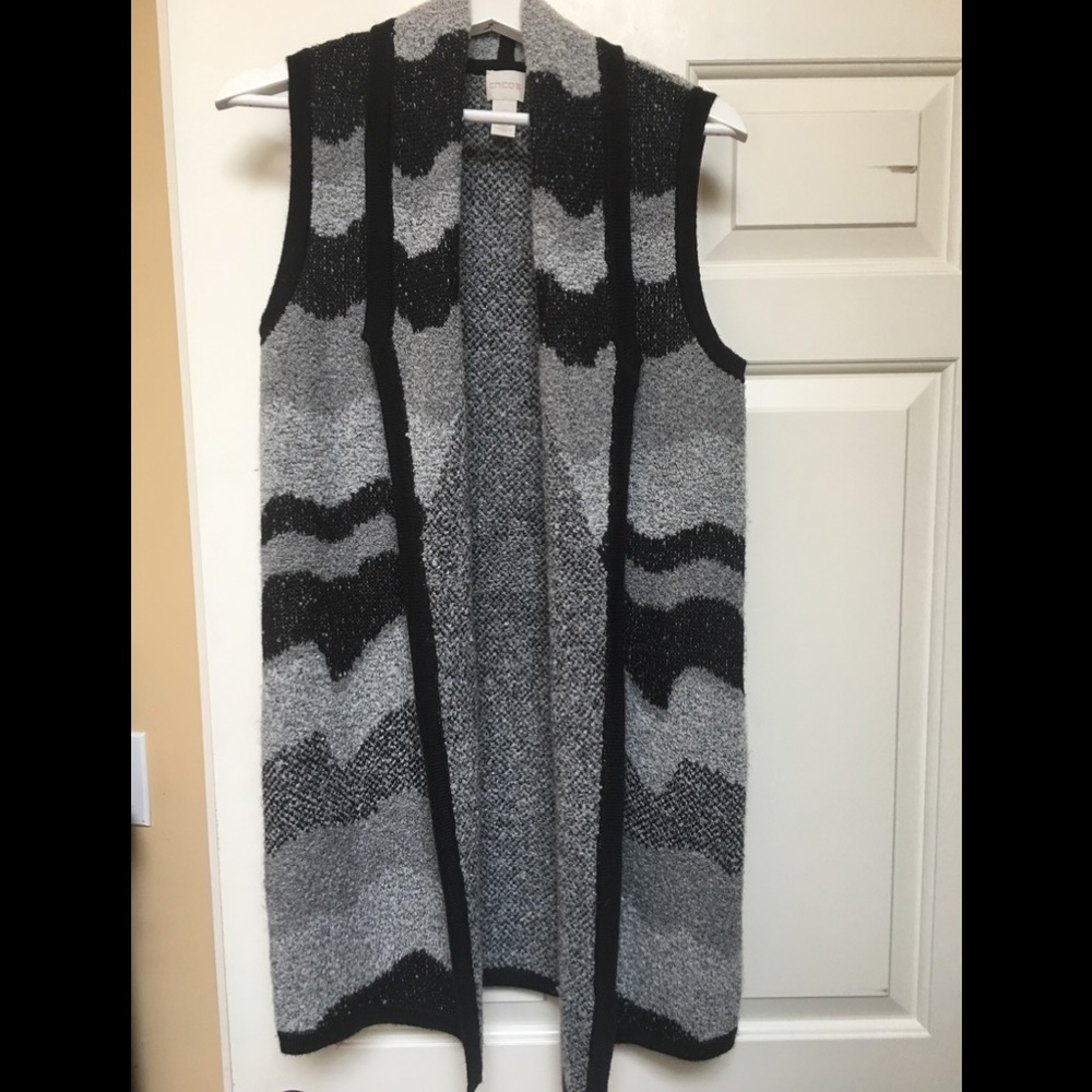 Long Chico Boucle Chevron Sweater Vest—Size 0